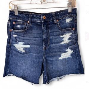American Eagle Super Hi-Rise Shortie Distressed Dark Wash Size 10